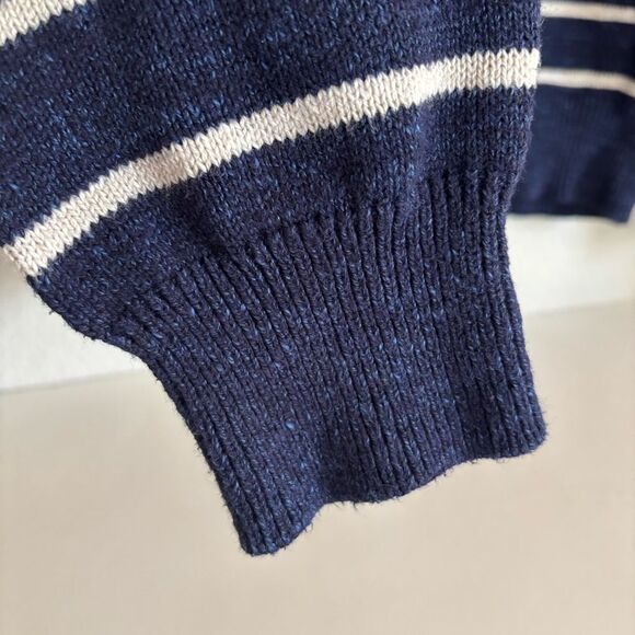 J. Crew 100% Cotton Crew Neck Preppy Navy White Striped Sweater - Picture 6 of 8